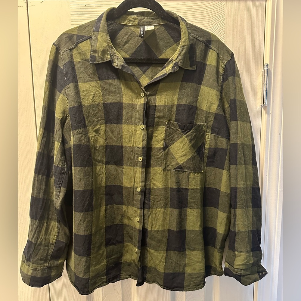 H&M Olive and Black Checkered Shirt - Fall Flannel